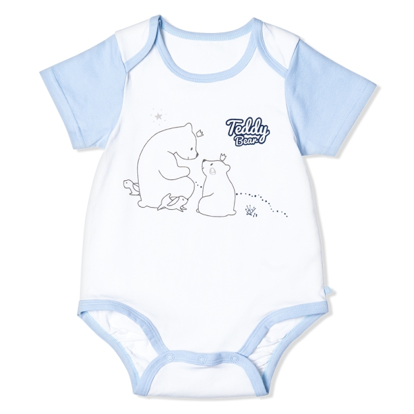 Bodysuit bé trai tam giác, Bst Bé Gấu trắng Animo KK922044 (0-12M,Xanh_trắng)