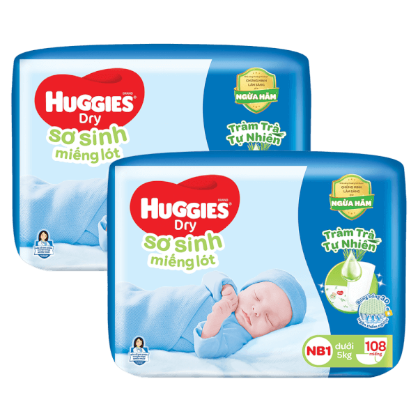 Combo 2 Miếng lót Huggies (Newborn 1, dưới 5kg, 108 miếng)