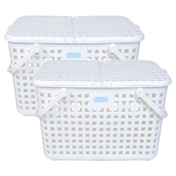 Combo 2 giỏ xách quai giữa Nachi có nắp - trắng
