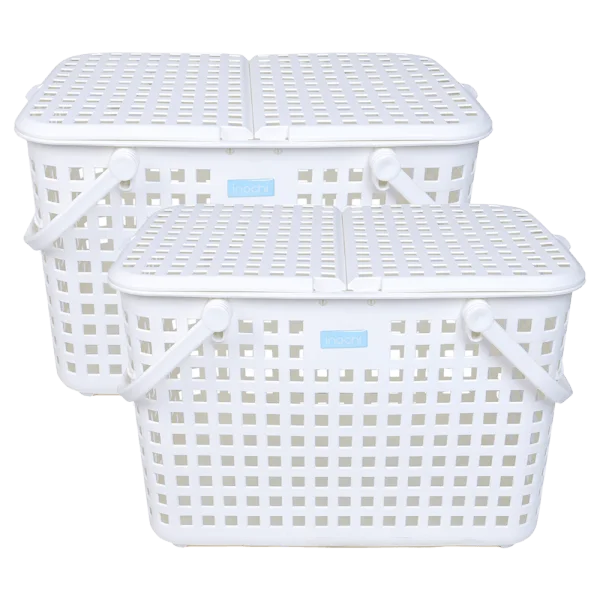 Combo 2 giỏ xách quai giữa Nachi có nắp - trắng