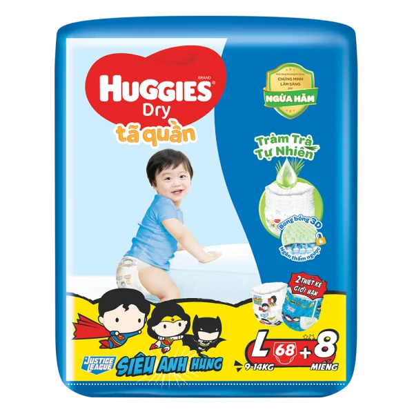 Tã quần Huggies Dry Pants gói cực đại (L, 9-14kg, 68 miếng) (Sản phẩm sẽ được giao với bao bì ngẫu nhiên)