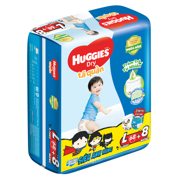 Combo 4 gói Bỉm tã quần Huggies Dry size L 68 miếng (9-14kg)