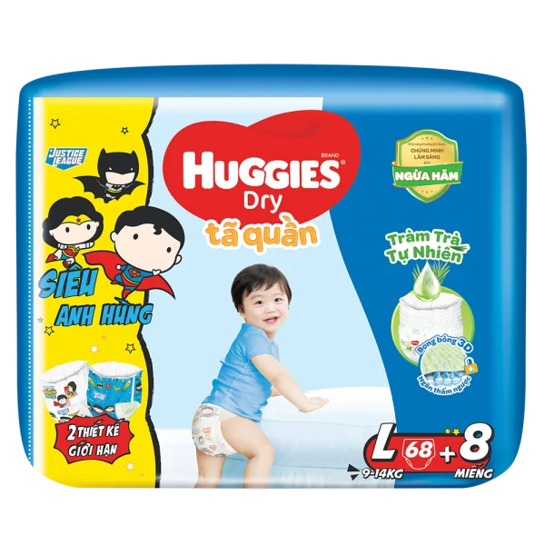 Tã quần Huggies Dry Pants gói cực đại (L, 9-14kg, 68 miếng) (Sản phẩm sẽ được giao với bao bì ngẫu nhiên)
