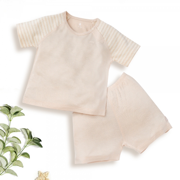 Bộ sơ sinh tính năng ngắn, vải lưới Animo I0322015 (12-18M,Beige)