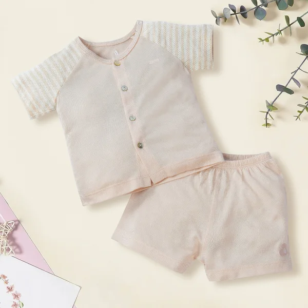 Bộ sơ sinh tính năng ngắn, vải lưới Animo I0322015 (9-12M,Beige)