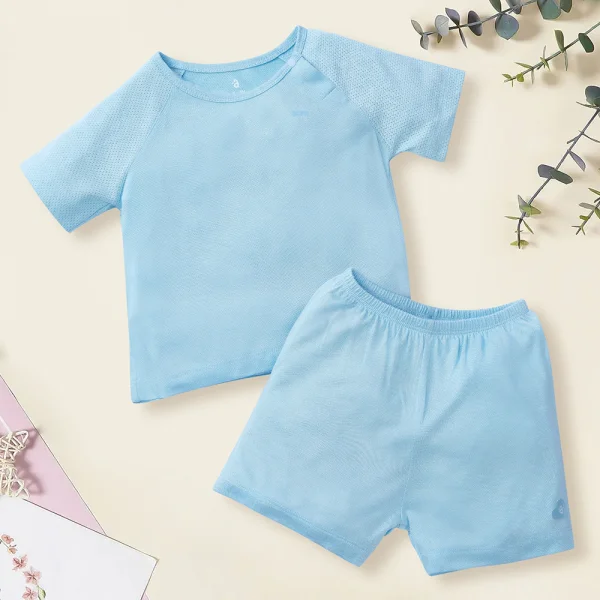 Bộ sơ sinh tính năng ngắn, vải lưới Animo I0322014 (12-24M,Xanh)