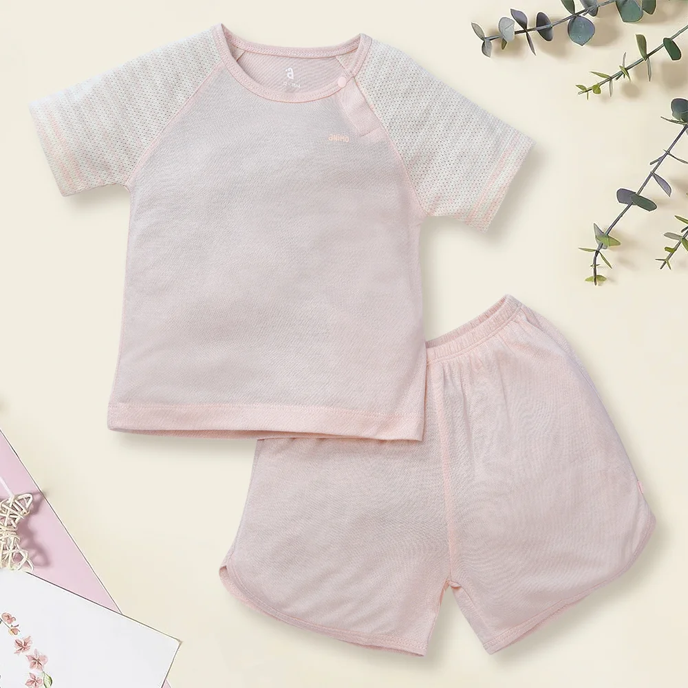 Bộ sơ sinh tính năng ngắn, vải lưới Animo I0322019 (12-24M,Cam)