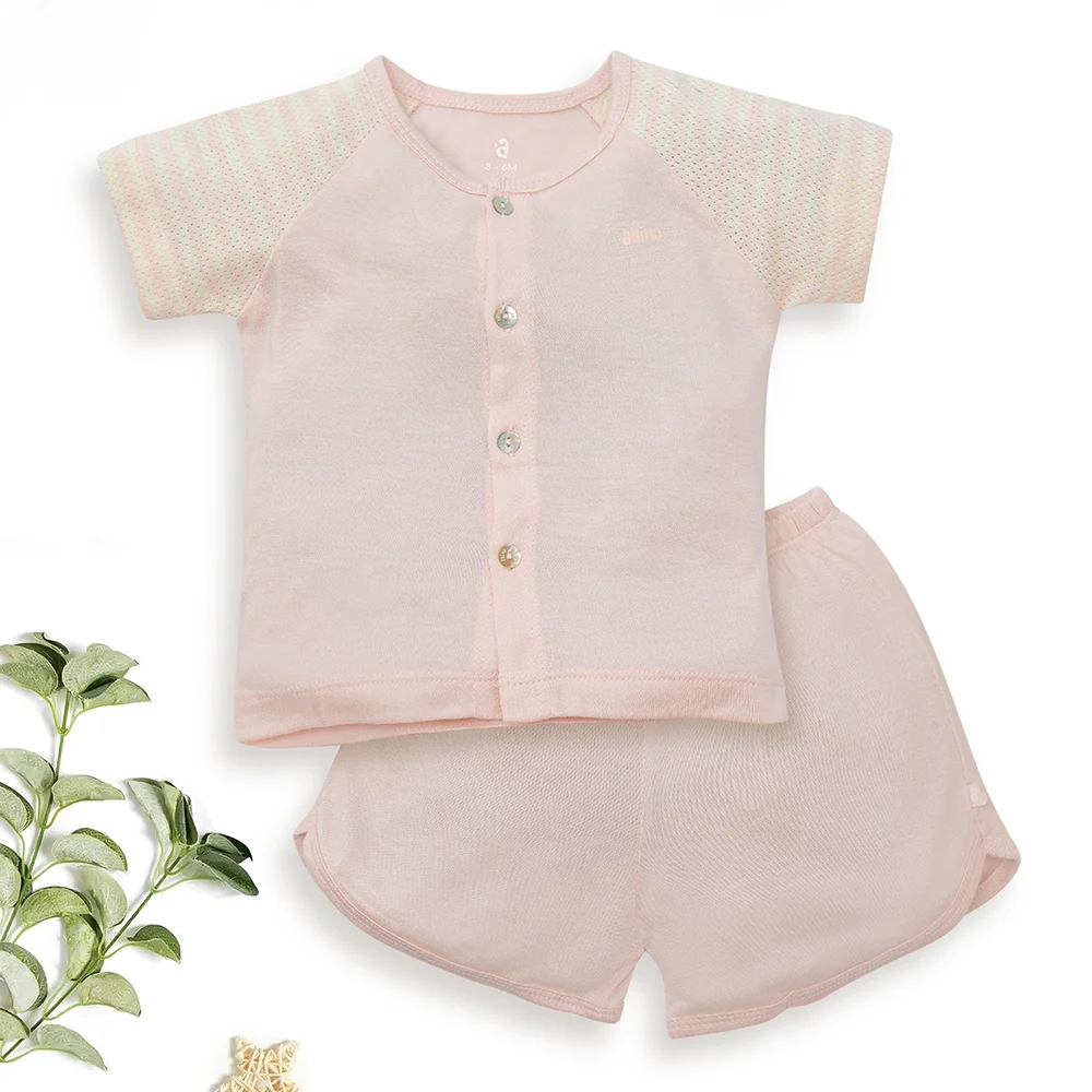 Bộ sơ sinh tính năng ngắn, vải lưới Animo I0322019 (9-12M,Cam)