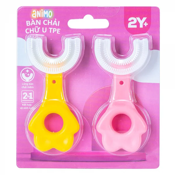 Bộ 2 bàn chải chữ U TPE Animo  (Hồng vàng) (M5872)