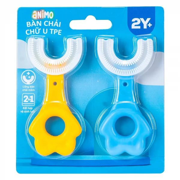 Bộ 2 bàn chải chữ U TPE Animo  (Xanh dương, vàng, M5872)