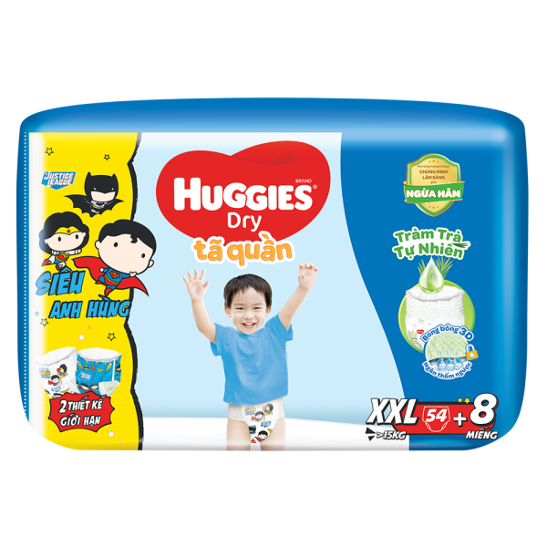 Tã quần Huggies Dry Pants gói cực đại (XXL, >15kg, 54 miếng) (giao bao bì ngẫu nhiên)