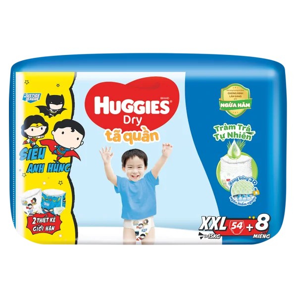Tã quần Huggies Dry Pants gói cực đại (XXL, >15kg, 54 miếng) (giao bao bì ngẫu nhiên)