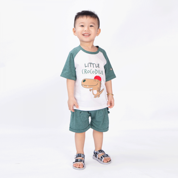 Bộ bé trai ngắn Bst Cá sấu lùn Animo VĐ1122083 (6M-6Y,Xanh)