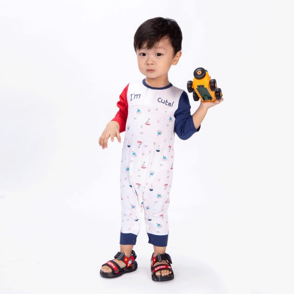 Bodysuit bé trai dài, Bst Bé ra khơi Animo KK922038 (0-12M,Trắng họa tiết)