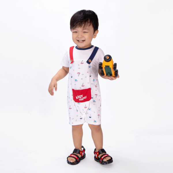 Bodysuit bé trai đùi, Bst Bé ra khơi Animo KK922037 (0-12M,Trắng họa tiết)