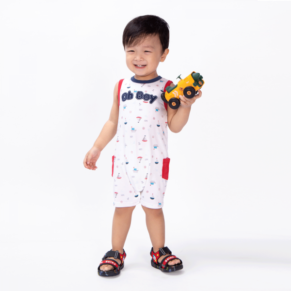 Bodysuit bé trai đùi, Bst Bé ra khơi Animo KK922036 (0-12M,Trắng họa tiết)