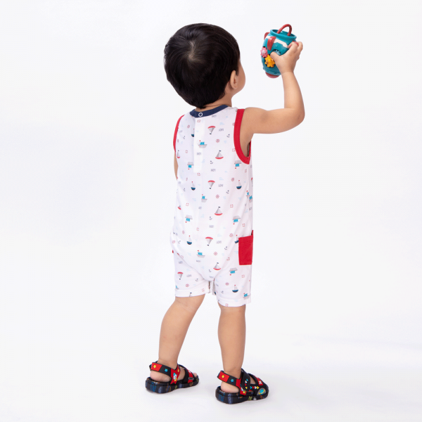 Bodysuit bé trai đùi, Bst Bé ra khơi Animo KK922036 (0-12M,Trắng họa tiết)