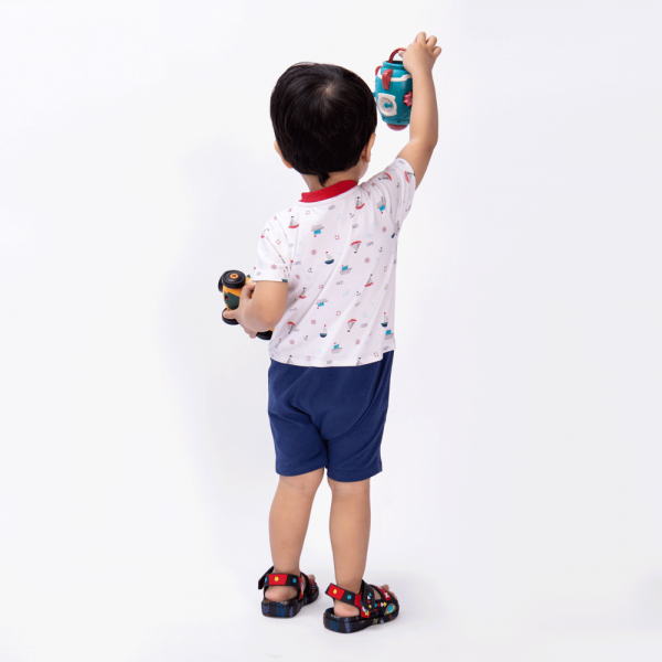 Bodysuit bé trai đùi, Bst Bé ra khơi Animo KK922035 (0-12M,Trắng họa tiết)