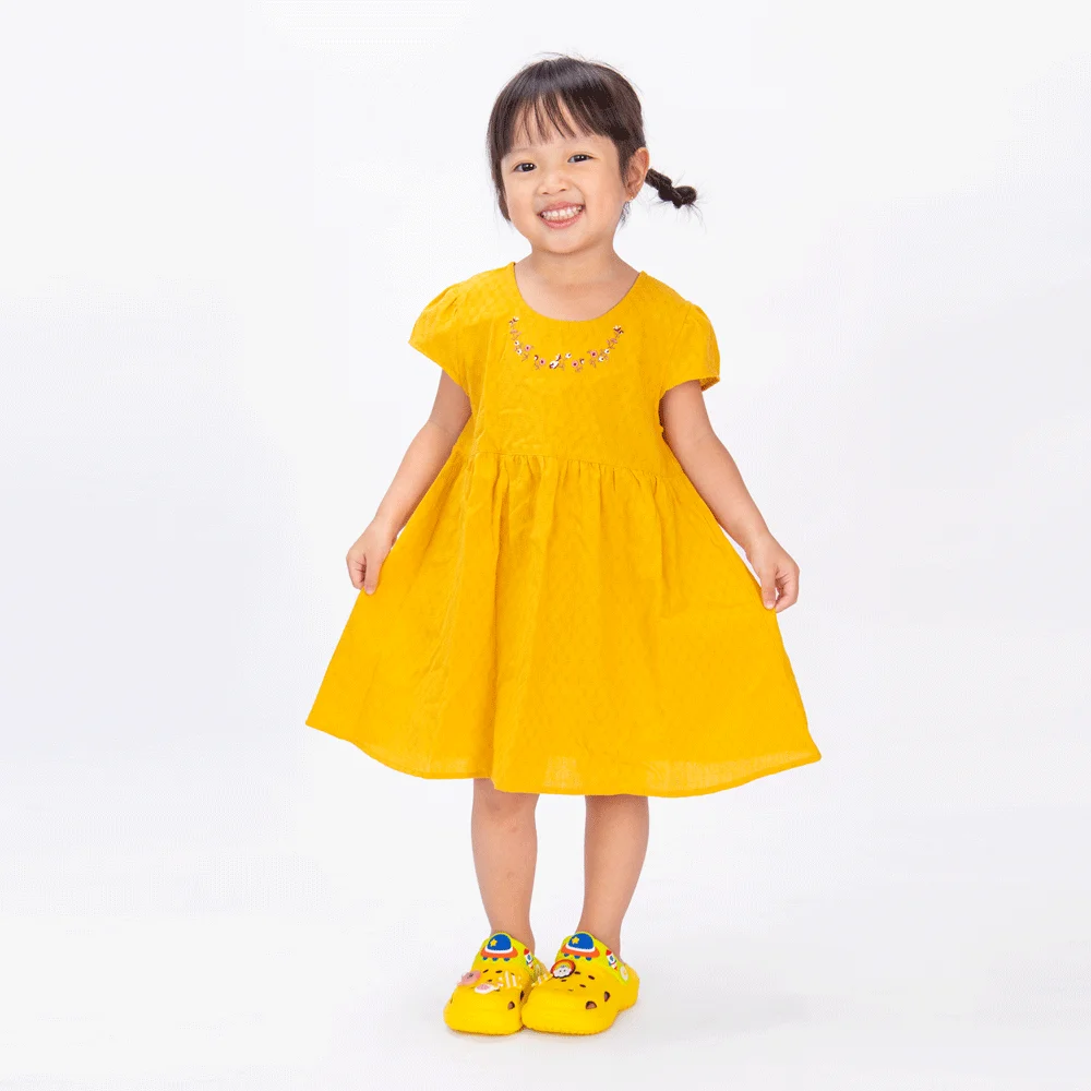 Đầm vải bé gái thêu hoa Animo TX1122076 (6M-6Y,Vàng)