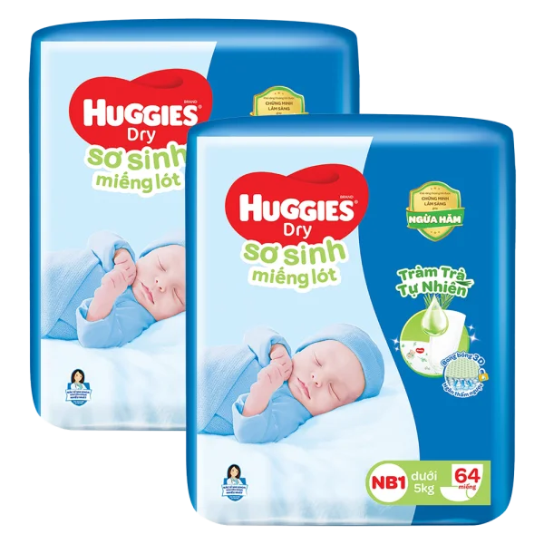 Combo 2 Miếng lót Huggies (Newborn 1, dưới 5kg, 64 miếng)
