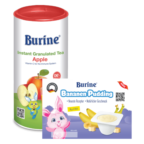 Combo 1 Trà Cốm Hoa quả Burine - Táo Tây (200g/hộp) và 1 Pudding Burine Vị Chuối (Vỉ 6 x 50g)