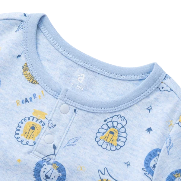 Bodysuit đông vải mỏng Bé sư tử Animo VĐ822057 (0-12M,Xanh)