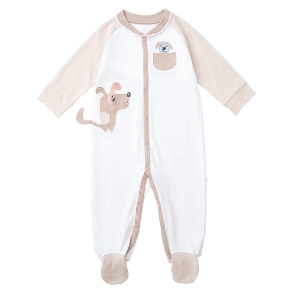 Bodysuit đông vải mỏng Bé cún Animo VĐ822061 (0-12M,Beige)