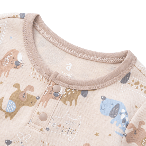 Bodysuit đông vải mỏng Bé cún Animo VĐ822060 (0-12M,Beige)