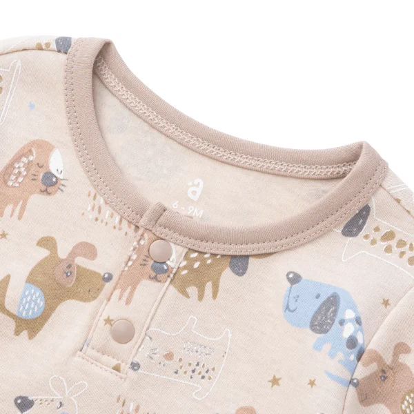 Bodysuit đông vải mỏng Bé cún Animo VĐ822060 (0-12M,Beige)