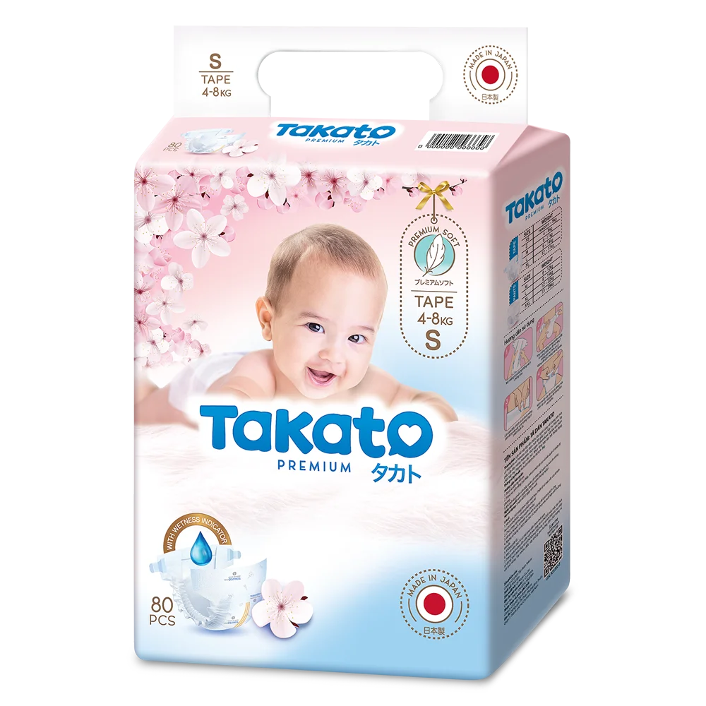 Tã dán Nhật Bản Takato siêu mềm mại (S, 80 miếng)