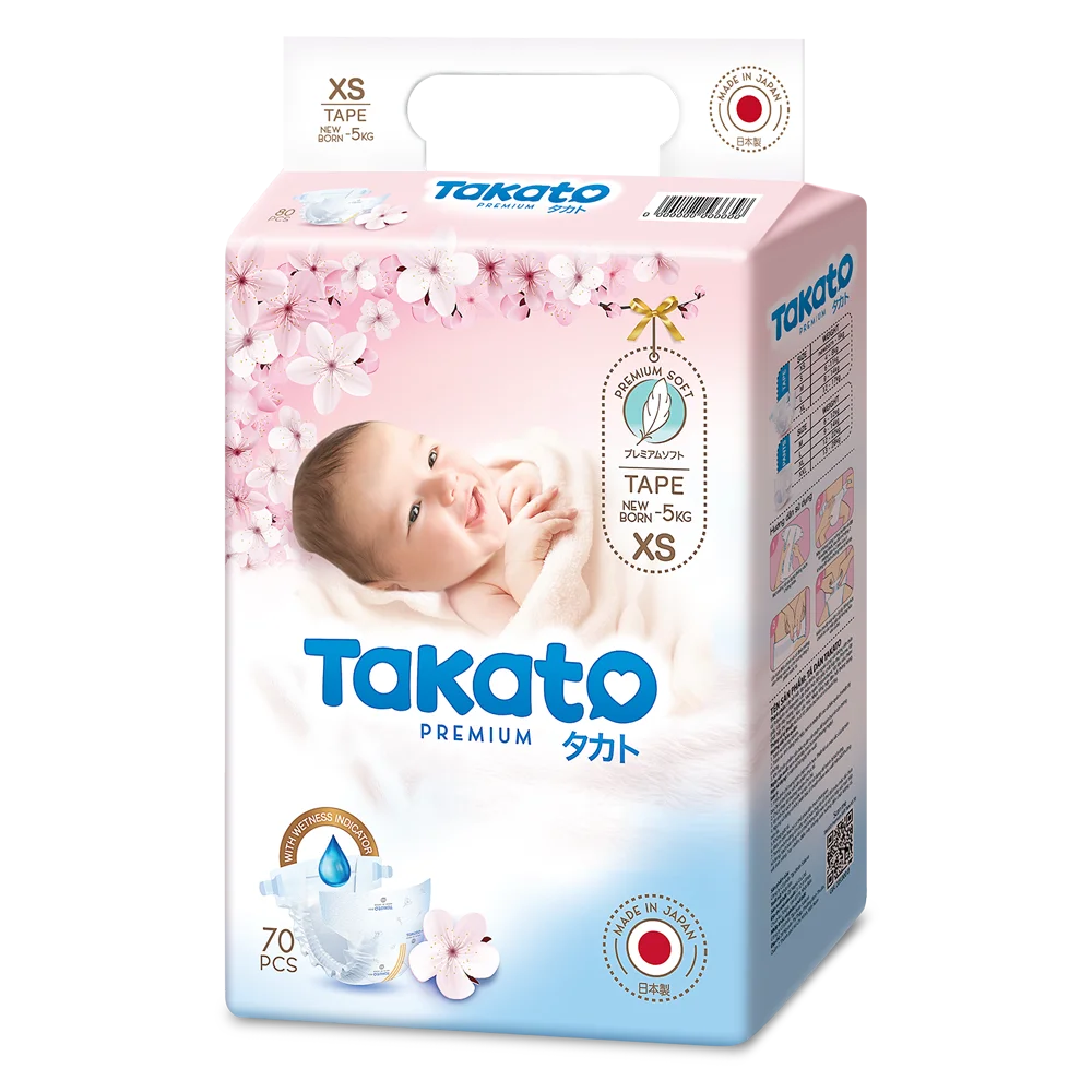 Tã dán Nhật Bản Takato siêu mềm mại (XS, 70 miếng)
