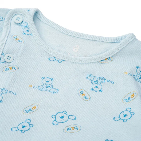 Cặp áo sơ sinh cài chéo tay dài Animo NB422049 (NB,xanh-trắng)