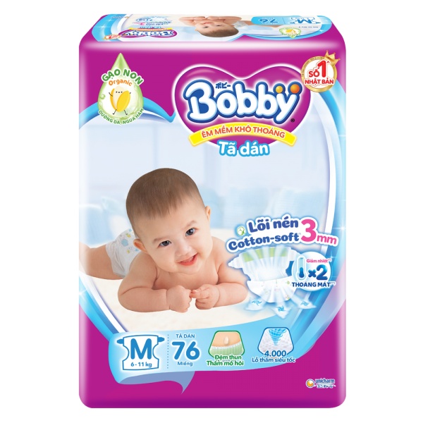 Combo 3 gói Bỉm tã dán Bobby siêu thấm size M 76 miếng (6-10kg)