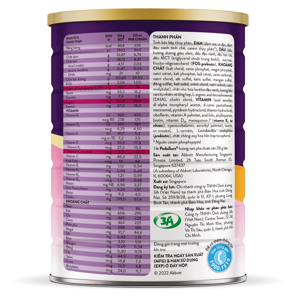 Thực phẩm dinh dưỡng y học cho trẻ 1-10 tuổi: Pediasure vani 1,6kg (Giao bao bì ngẫu nhiên)