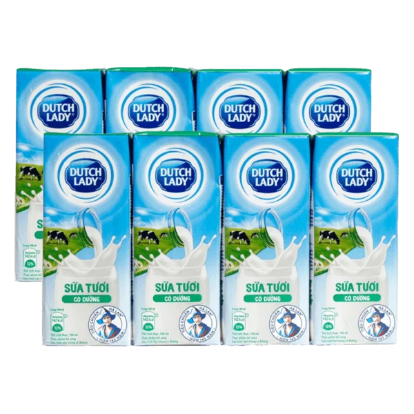 Combo 2 lốc Sữa tươi tiệt trùng có đường Dutch Lady 180ml - Lốc 4 hộp