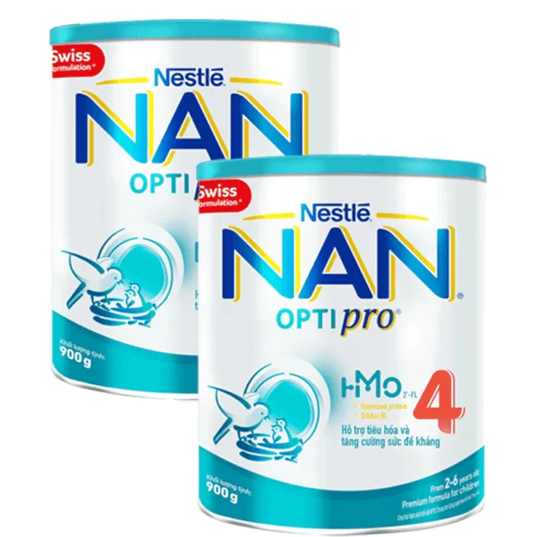 Combo 2 lon sữa Nan Optipro 4 900g, HMO (2-6 tuổi)