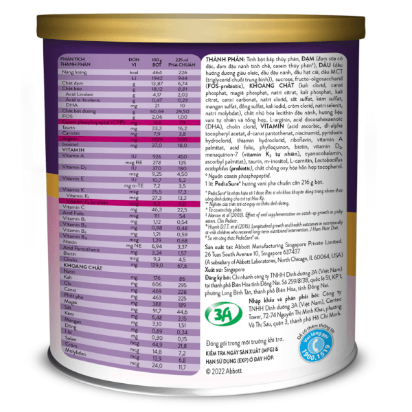 Thực phẩm dinh dưỡng y học cho trẻ 1 - 10 tuổi: Pediasure vani 400g (Giao màu ngẫu nhiên)