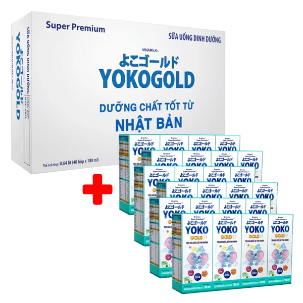 Combo 1,5 thùng sữa uống dinh dưỡng Vinamilk Yoko Gold 180ml (Lốc 4 hộp)