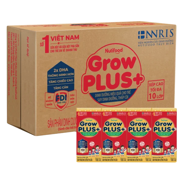 Thùng sữa GrowPLUS+ Hộp 180ml (lốc 4 hộp)