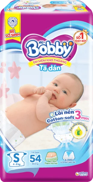 [Google Shopping] Tã dán Bobby siêu thấm - khô thoáng  (S, 4-8kg, 54 miếng) (giao bao bì ngẫu nhiên)