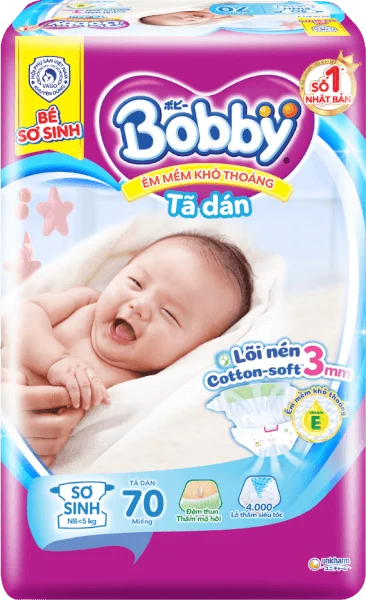 [Google Shopping] Tã dán Bobby siêu thấm - khô thoáng  (Sơ sinh, dưới 5kg, 70 miếng) (giao bao bì ngẫu nhiên)