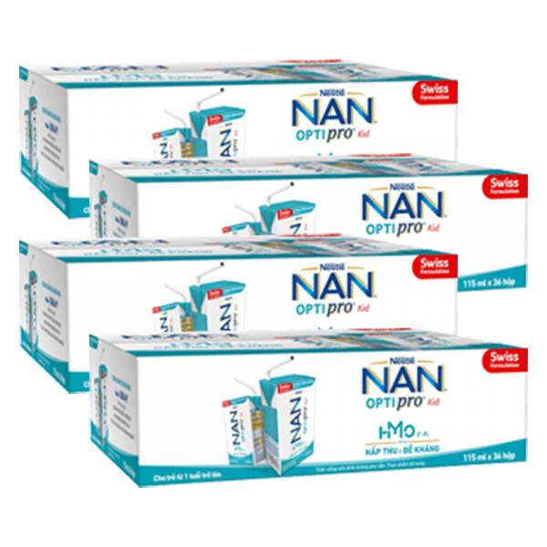 Combo 4 thùng sữa dinh dưỡng pha sẵn Nestlé NAN OPTIPRO Kid 115ml (lốc 6 hộp)