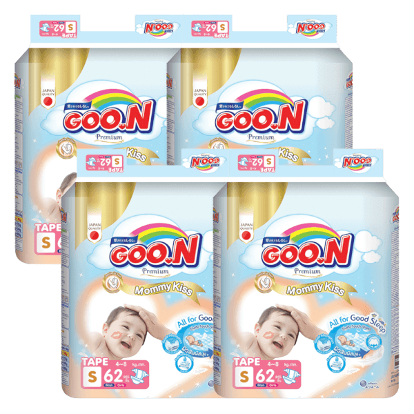 Combo 4 Tã dán GOO.N Mommy Kiss (S, 4-8kg, 62 miếng)