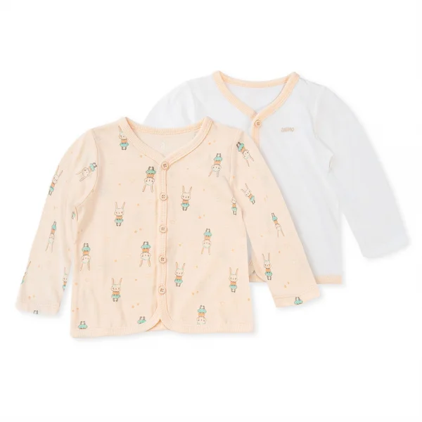 Cặp áo sơ sinh cài giữa tay dài Animo NB422053 (NB,Cam-trắng-Giao màu ngẫu nhiên)