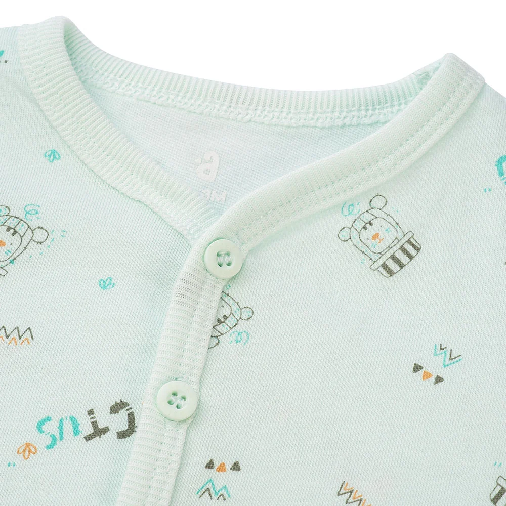 Cặp áo sơ sinh cài giữa tay ngắn Animo NB422055 (NB-9M,Xanh ngọc-trắng)