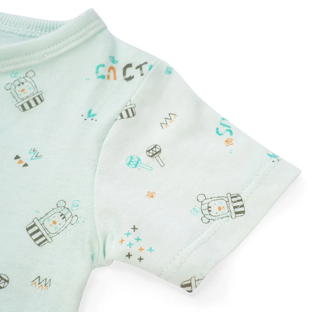 Cặp áo sơ sinh cài giữa tay ngắn Animo NB422055 (NB-9M,Xanh ngọc-trắng)