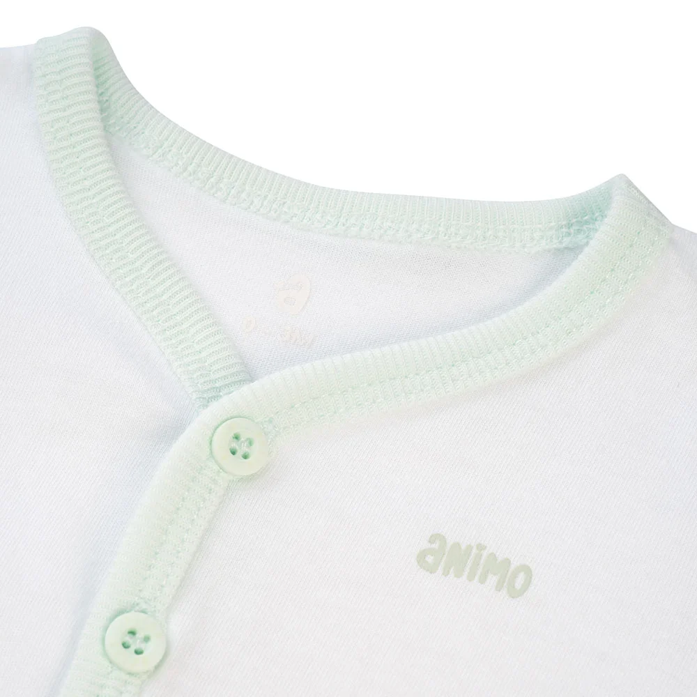 Cặp áo sơ sinh cài giữa tay ngắn Animo NB422055 (NB-9M,Xanh ngọc-trắng)