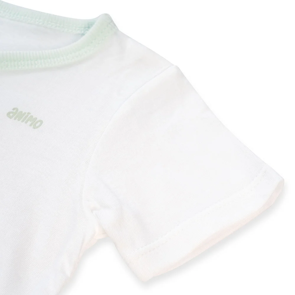 Cặp áo sơ sinh cài giữa tay ngắn Animo NB422055 (NB-9M,Xanh ngọc-trắng)