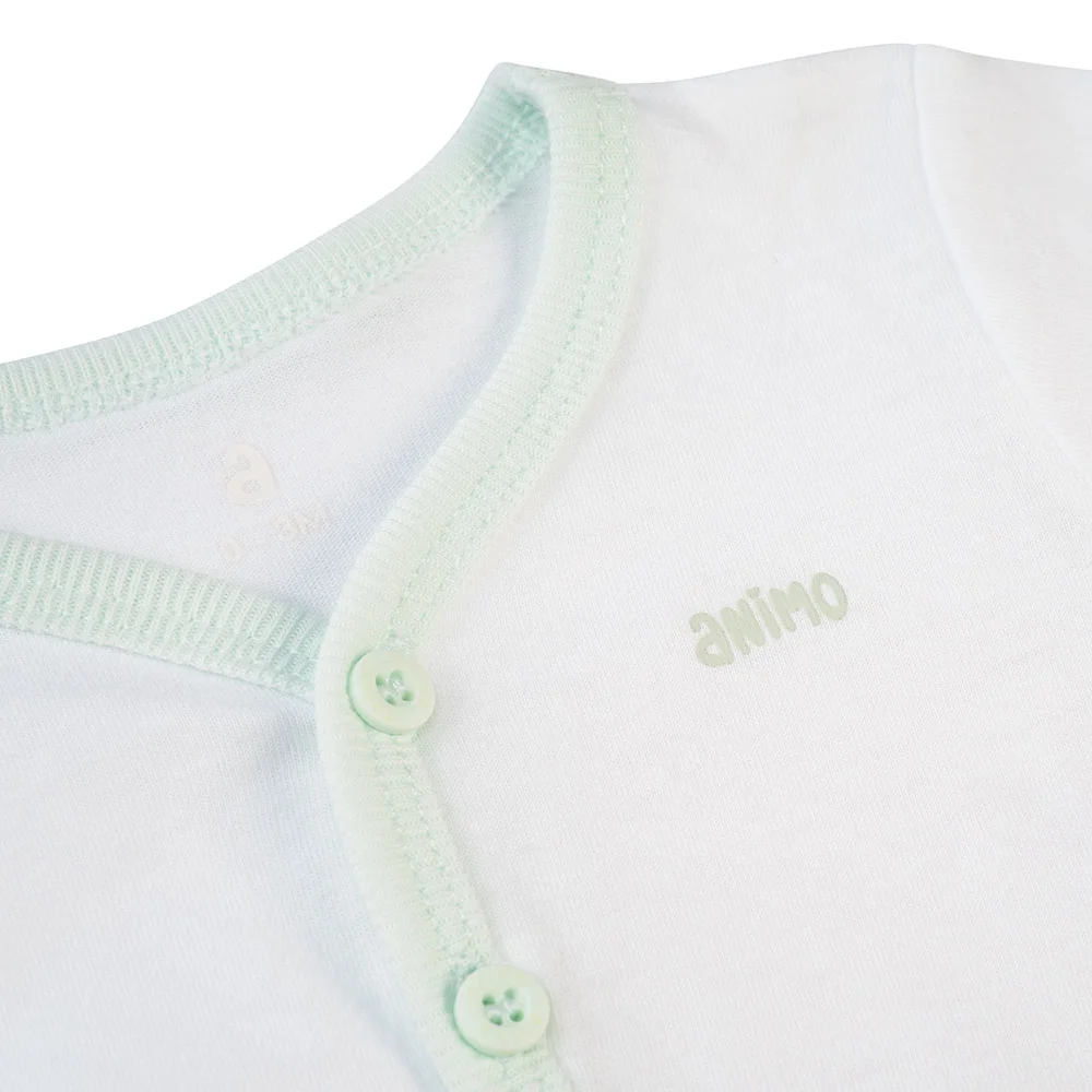 Cặp áo sơ sinh cài giữa tay ngắn Animo NB422055 (NB-9M,Xanh ngọc-trắng)