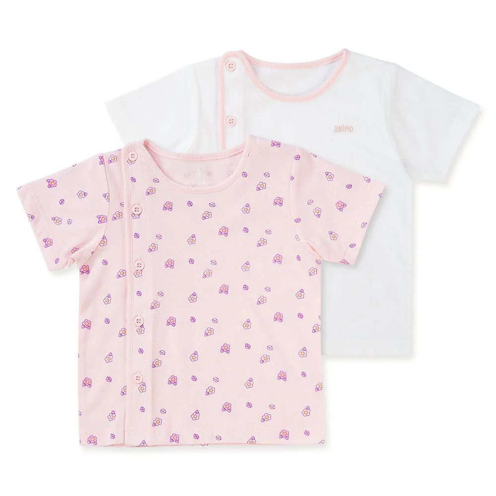 Cặp áo sơ sinh cài chéo tay ngắn Animo NB422051 (NB-9M, Hồng-trắng-Giao màu ngẫu nhiên)